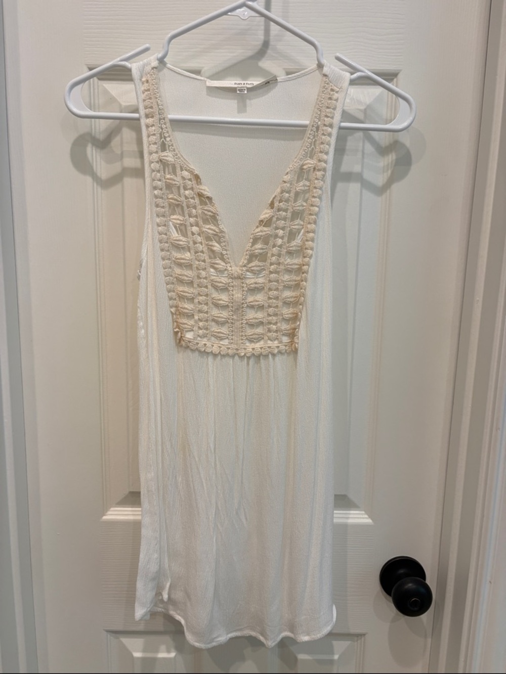 fun 2 fun Cream Sleeveless Top with Crochet Detail